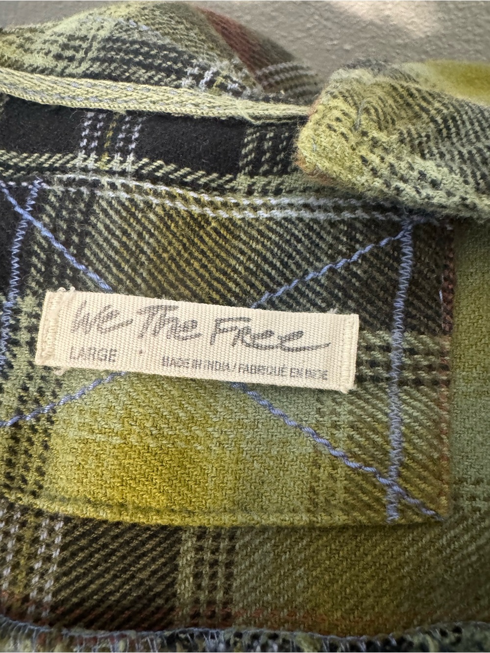 We The Free Izzie Cargo Shirt Plaid Flannel Shacket Grunge Oversized Olive Large - Picture 9 of 11